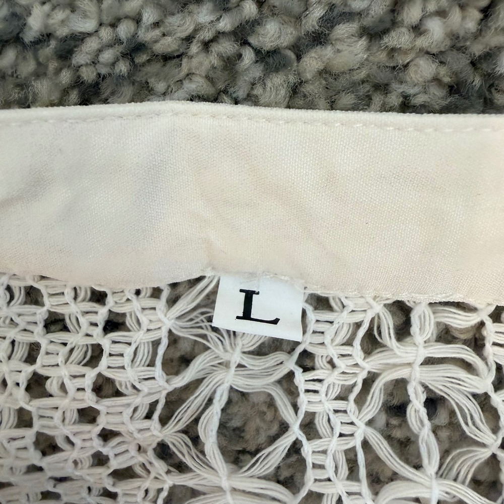 Cream Crochet Open Knit Cropped Cardigan Faux Pearl Buttons Ivory Large - Picture 4 of 5